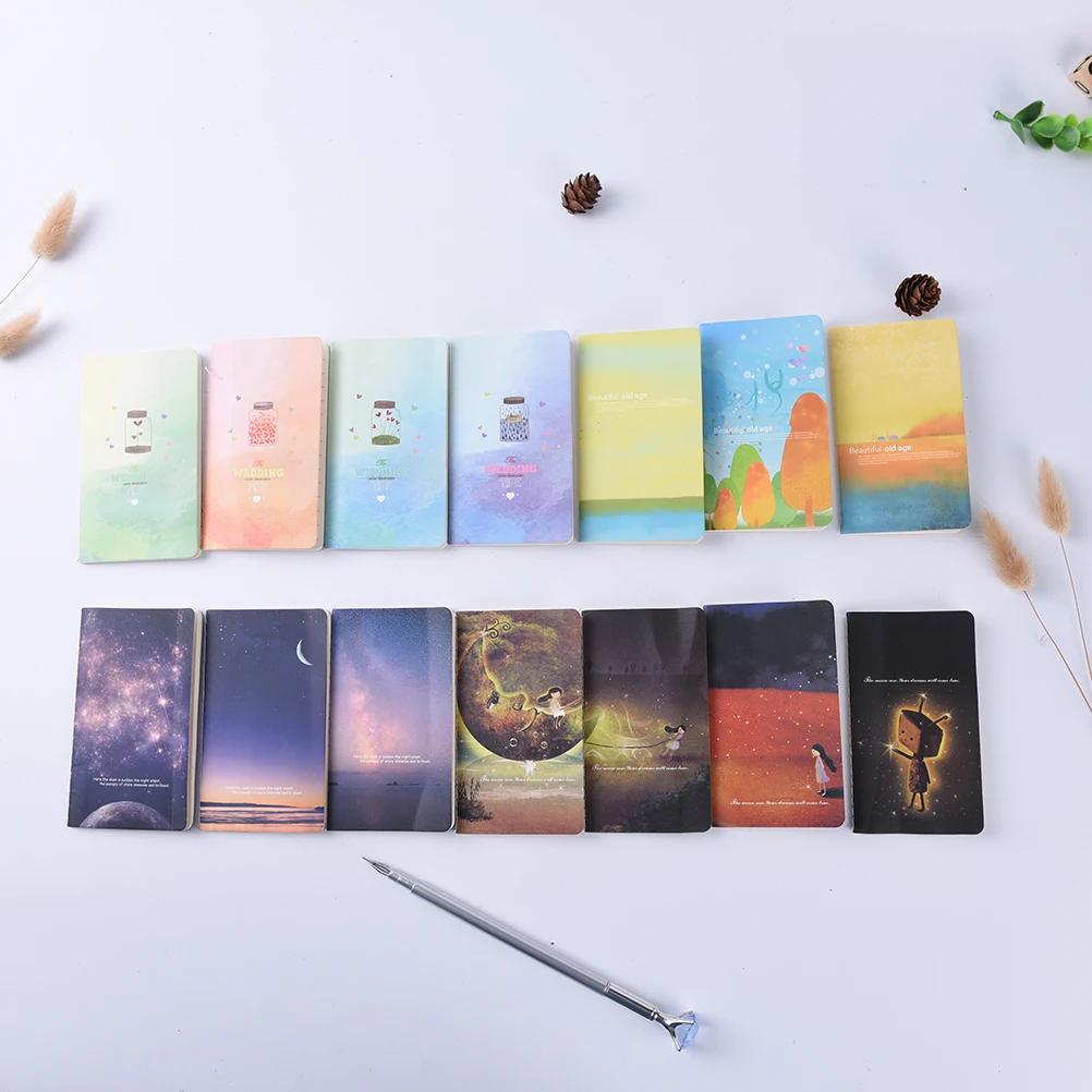 

Mini Cute Ocean Series Notebook Wishing Bottle Childhood Fantasy Style Notepad Moon Star Universe Diary Portable Notebook 2PCS