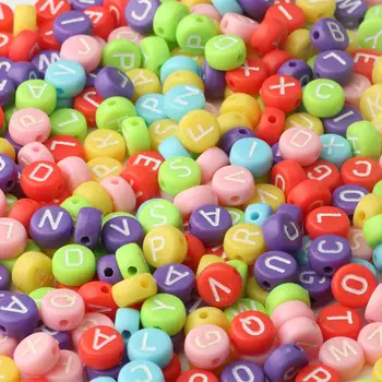 

100/200/300/500Pcs Mixed Color Letter Acrylic Round Loose Beads For Jewelry Making DIY Bracelet 7x4mm