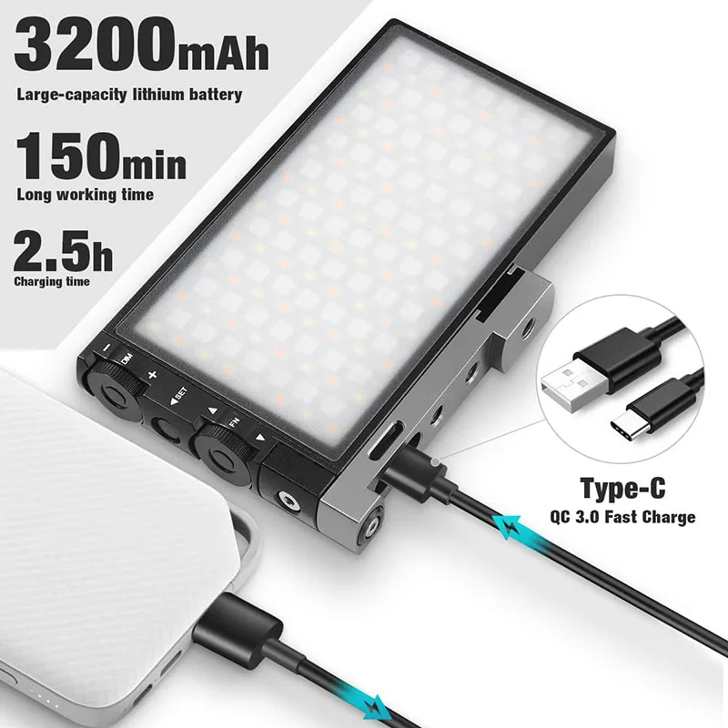 Luz de Preenchimento Pixel Fotografia Lâmpadas Ultra Fino Rgb Cor Cheia Recarregável Bolso Vídeo Luz Youtube Tik Tok Iluminação Led - Image 4