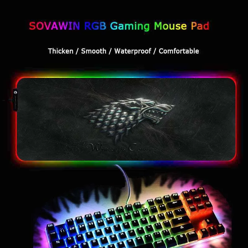 XGZ Игра престолов большой RGB игровой коврик для мыши геймерская клавиатура Коврик для мыши светодиодный светильник USB Проводная Нескользящая мышь Мыши 7 ярких цветов