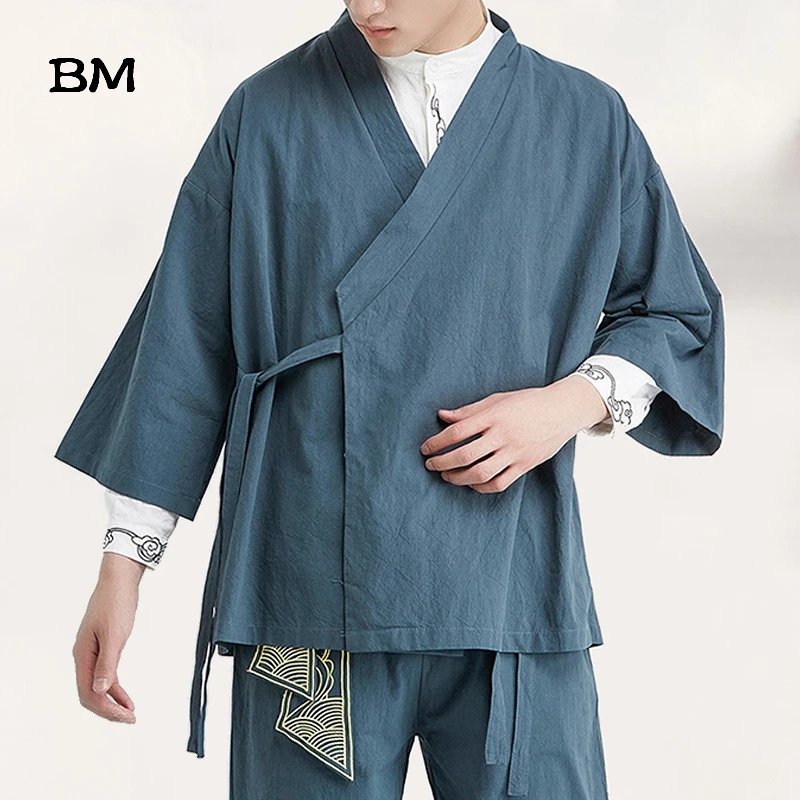 Мужской льняной жакет Hanfu в китайском стиле свободный хлопковый костюм Тан ретро