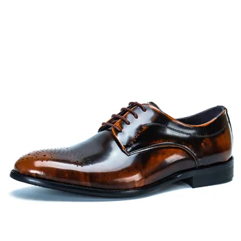 

Men Formal Shoes Genuine Wingtip Winter Leather Oxford Shoes Pointed Toe Lace-Up Oxfords Dress Wedding Business Platform Shoes