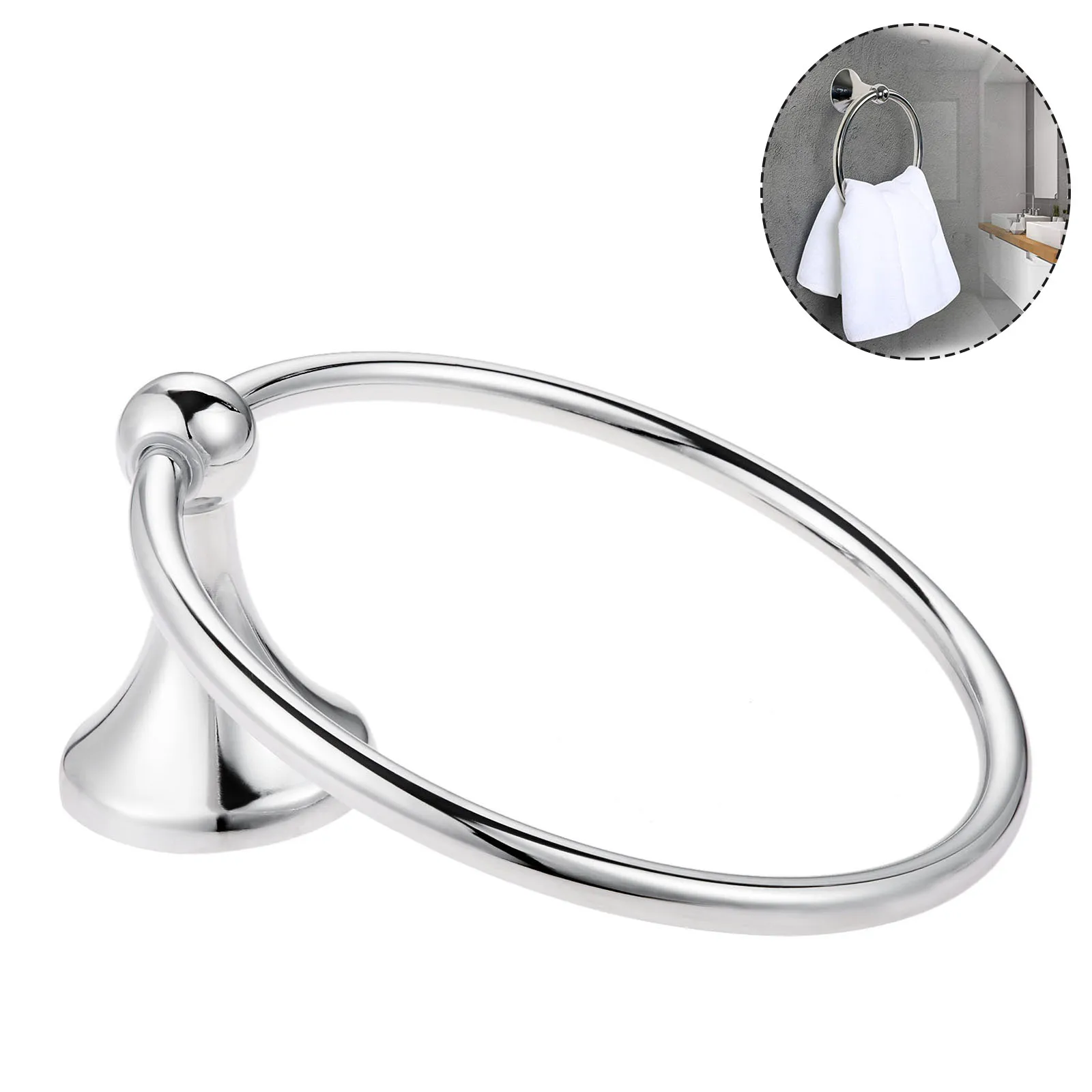 Wall Mounted Polished Chrome Round Towel Hanger Rack Stainless Steel Towel Ring for Bathroom Hand Holder Bathroom Hardware