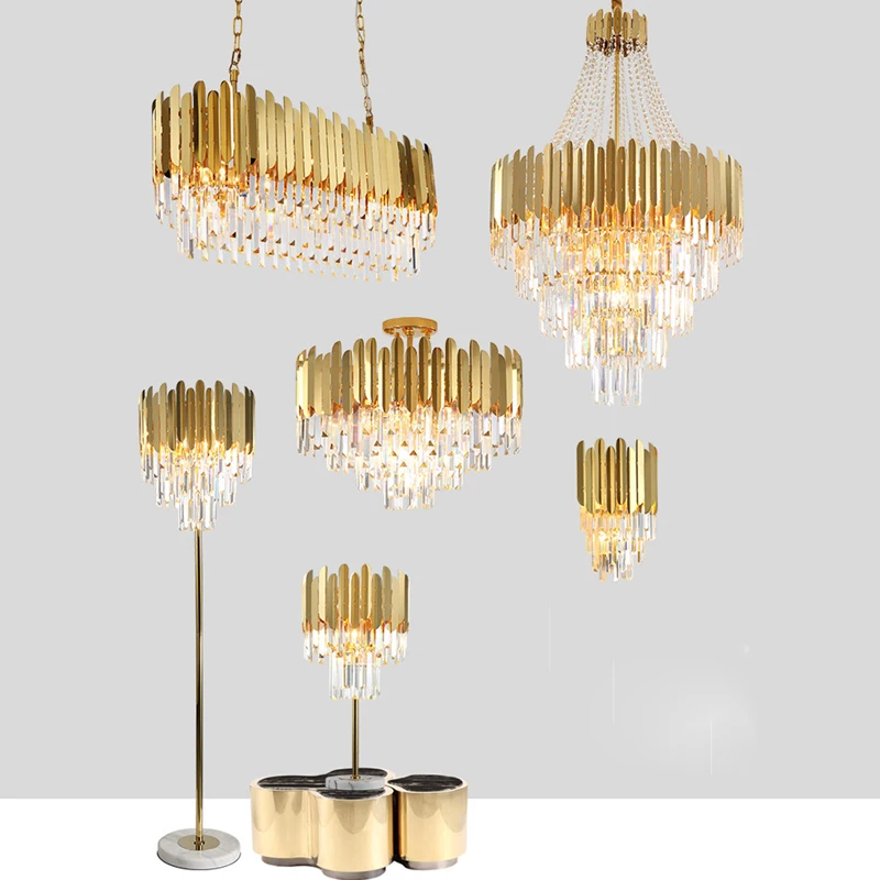 LED gold silver dimmable crystal hanging lamps lustre chandelier lighting suspension luminaire lampen for stair case foyer