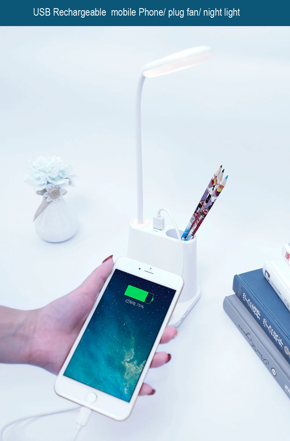 Регулировка USB Перезаряжаемый Светодиодный настольный светильник с вентилятором сенсорная Затемняющая Настольная лампа для детей настольная прикроватная лампа для спальни Liv