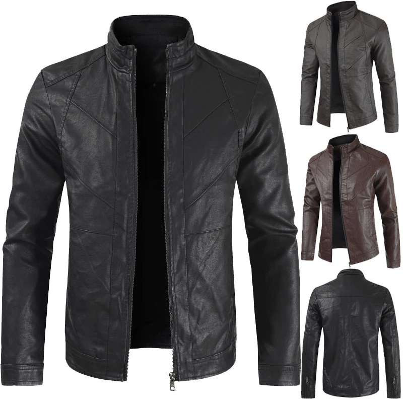 2019Men Autumn Fashion Casual Motorcycle PU Leather Jacket Coat Men Faux Leather Jaqueta De Couro Masculina Leather Coat Jacket