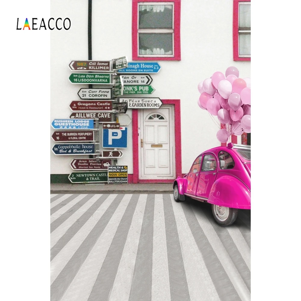 

Laeacco Road Sign Car Road Balloons Photographic Backgrounds Photophone Personalized Photography Backdrop Vinyl For Photo Studio