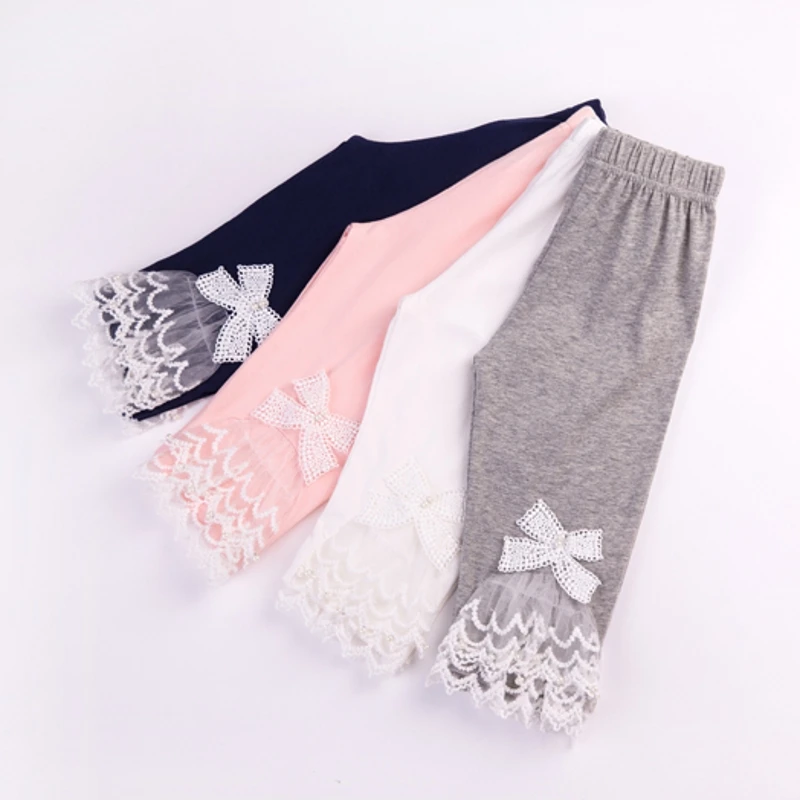 High Quality 2021 New Summer Girls Leggings Pants Lace Cotton Children Clothing Flower Girl Knee Pants
