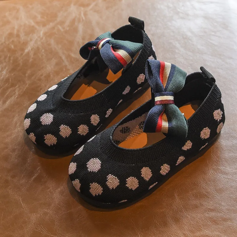 Bakkotie/осень г.; новые леопардовые туфли Mary Jane на плоской подошве для маленьких девочек; модные мягкие модельные туфли для малышей; милый детский галстук бабочка туфли принцессы - Color: Black