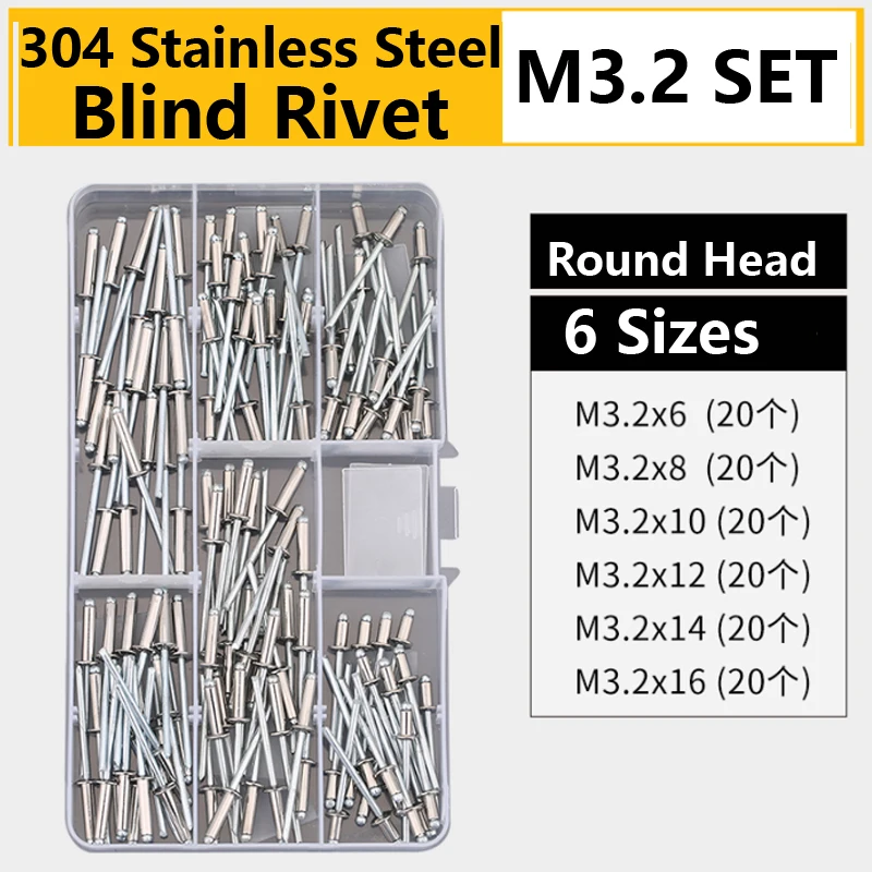 304 stainless steel Self Plugging Open End Dome Head Pop Blind Rivets Assortment Kit Set Sheet Metal Automotive Duct Work pop rivets