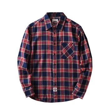 

2020 Men's Long Sleeve Shirts Red Plaid 100%Cotton Turn-down Collar Fashion Casual Man Clothes Y2325