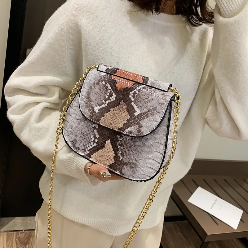 

Small Bag Women's 2019 New Style Korean-style Versitile Fashion Snakeskin Print One-Shoulder Oblique Chain Fairy Bag Contrast Co