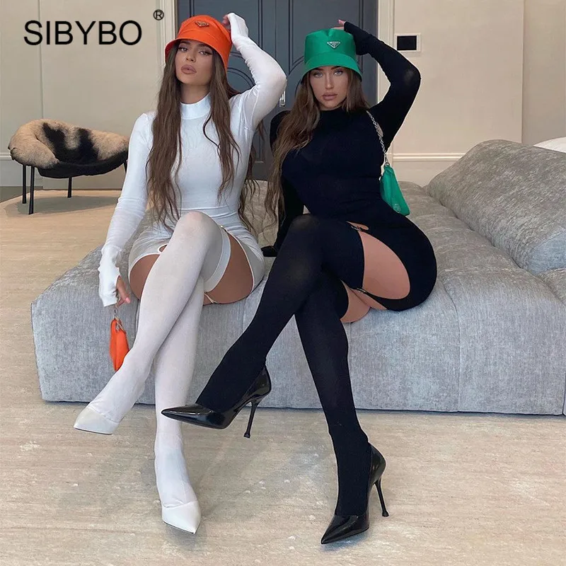 Женское облегающее платье с длинным рукавом SIBYBO черные мини платья высоким