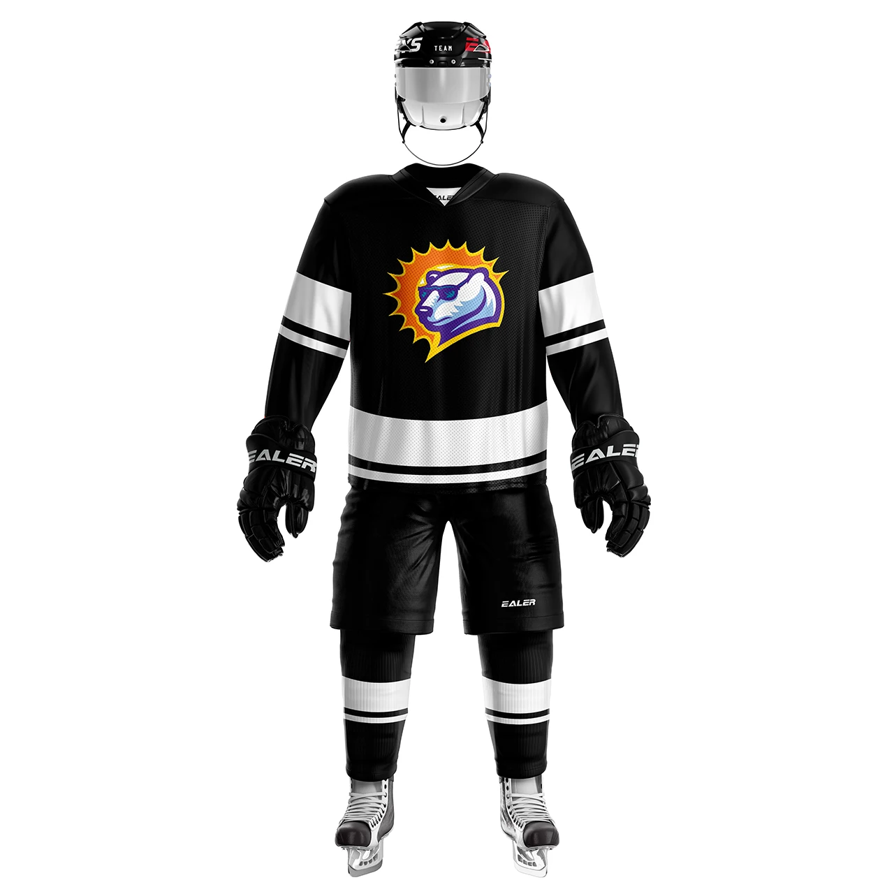 thumbnail image 1 of Camiseta de práctica de hockey sobre hielo personalizada, negra, ligera, delgada y transpirable, de alta calidad, serie H400 y camiseta de calle grande (todos los tamaños), 1 of 5
