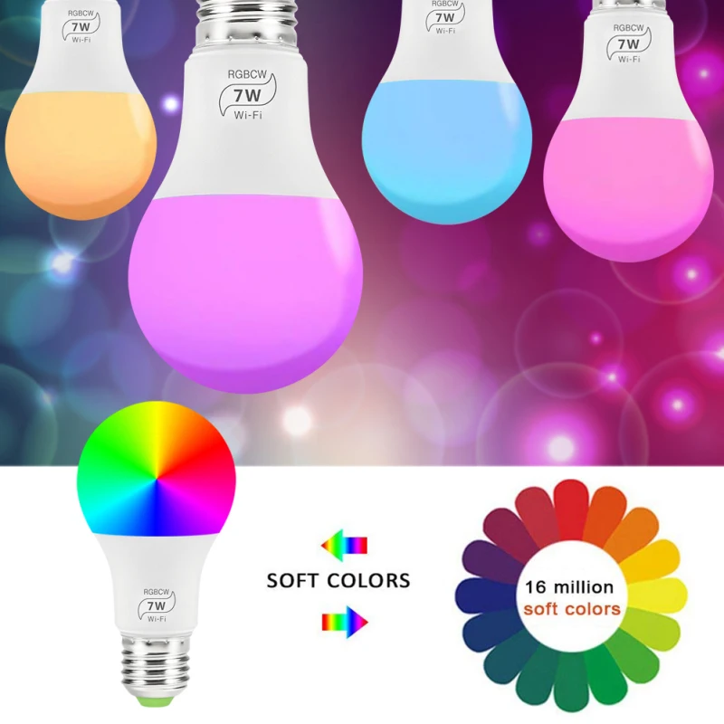 

Dimmable 7W E27 WiFi Smart Light Bulb LED Lamp App Operate With Alexa Google Assistant Control Wake Up Smart Lamp Night Light