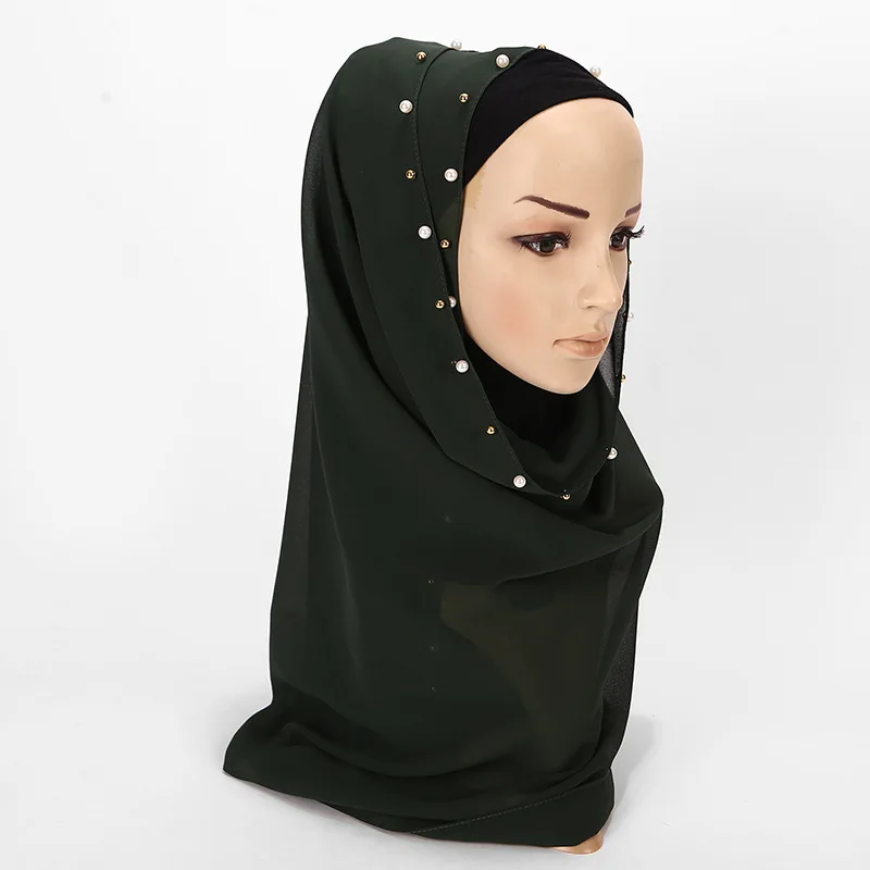 women pearl bubble chiffon scarf Head hijab wrap full cover-up shawls foulard femme headscarf crinkle muslim hijabs stole