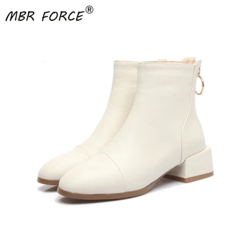 

MBR FORCE 2020 new ladies ankle boots pointed toe fashion plush warm winter short boots zipper square back zipper ladies shoes