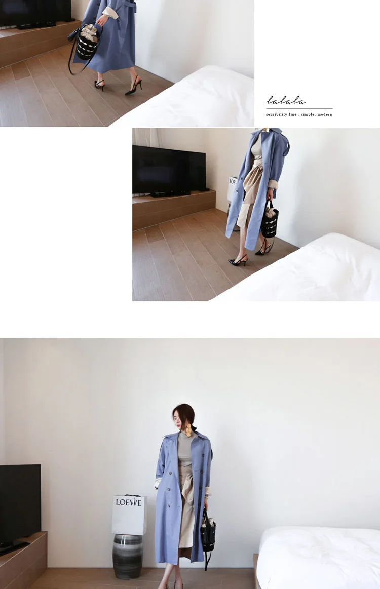 Long Coat Women Spring Autumn Overcoat Long Sleeve Lapel Double-breasted Windproof Windbreaker Female Girl Streetwear Trench