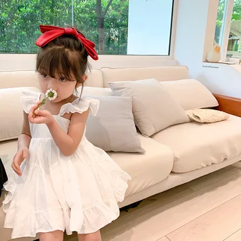 

children clothing 2020 summer new Korean flying sleeve dress children lace sling dress