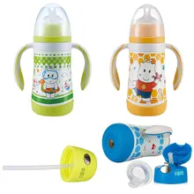 Bouteille d'alimentation pour bébé 300ml, tasse à eau sous vide à 2 couches en acier inoxydable avec 2 couvercles, produits pour enfants sans BPA