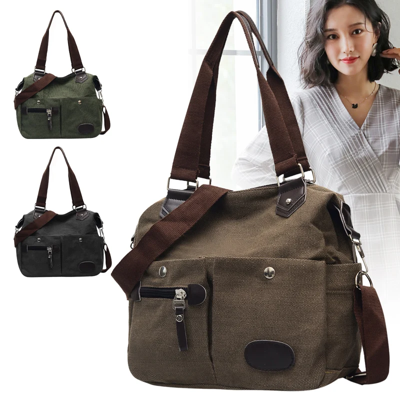 

Canvas Bag Large Pocket Casual Tote Women's handbag shoulder bag Large Capacity Bags Mummy bag shopping bag Vintage foldable bag