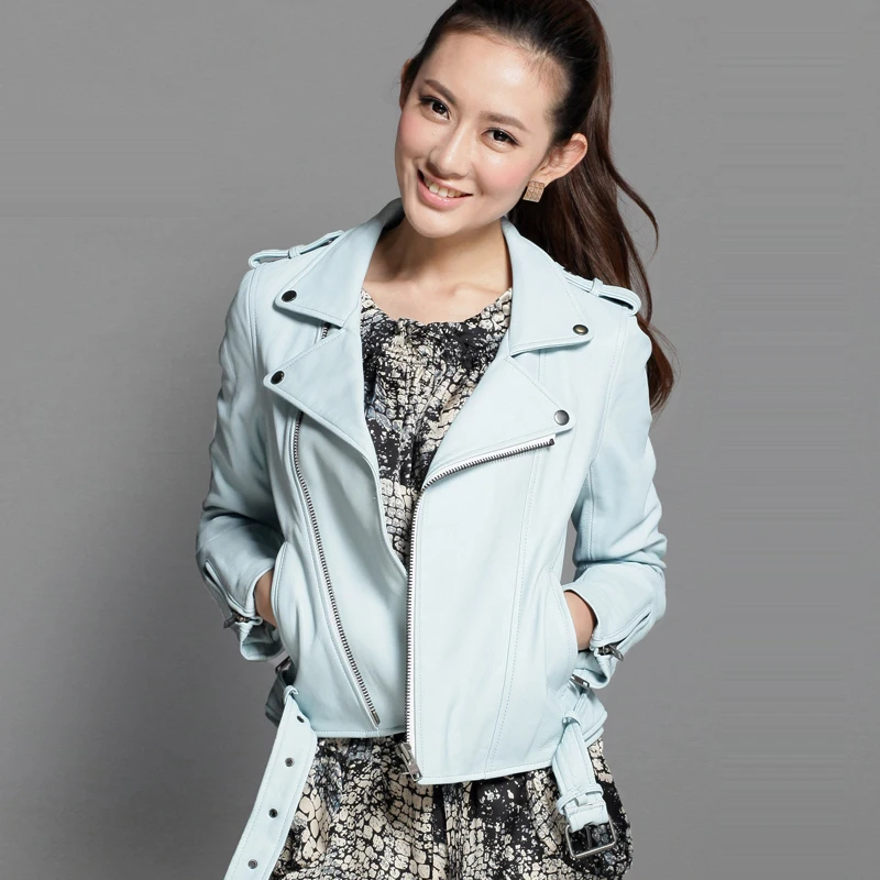 

Free shipping,Genuine leather women slim jackets.Cool biker plus Asian size female sheepskin jacket,fashion casual coat