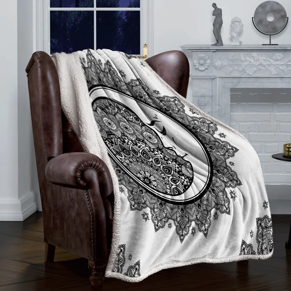 Mandala Shape Moon Paisley Black Blanket Floral Fleece Blanket for Kids Girl Couch Soft Plush Bedspreads Quilt Drop Ship