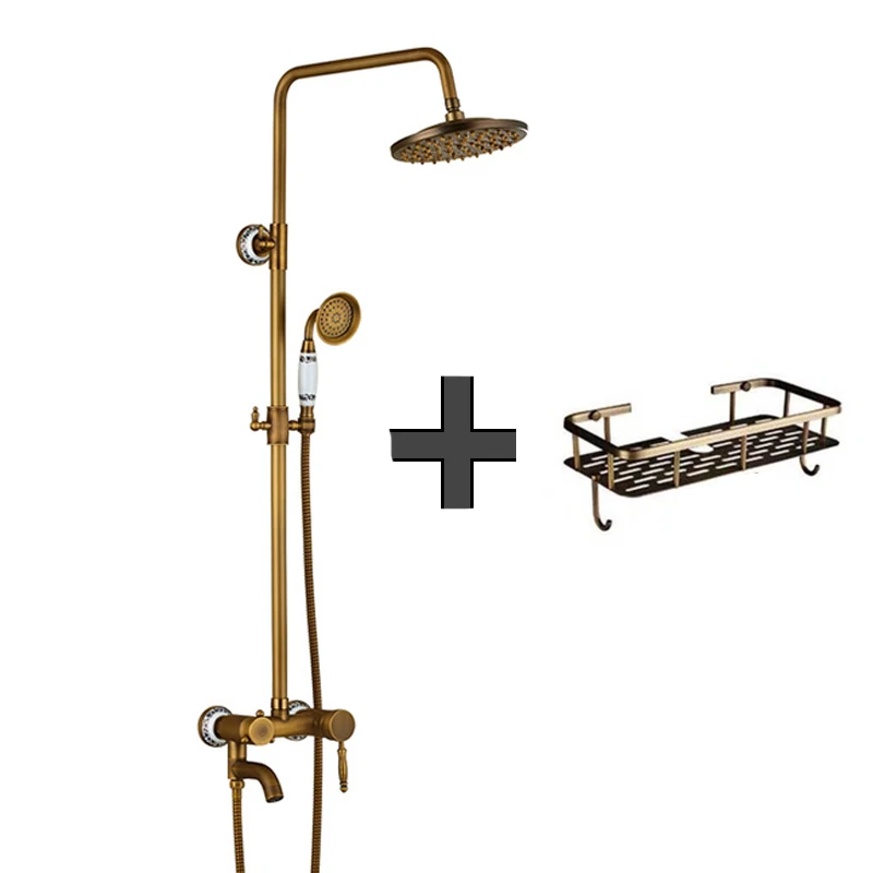 Antique Wall Hanging Shower Set Faucet Single Handle With Hand Shower And Shelf Bathroom Shower Mixer Shower Bracket - Цвет: Type B2