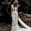 Bohemian Lace Sheath Wedding Dresses Boho Vintage Short Sleeves V-neck Backless Beach Bridal Gowns Vestido De Novia Customized 1
