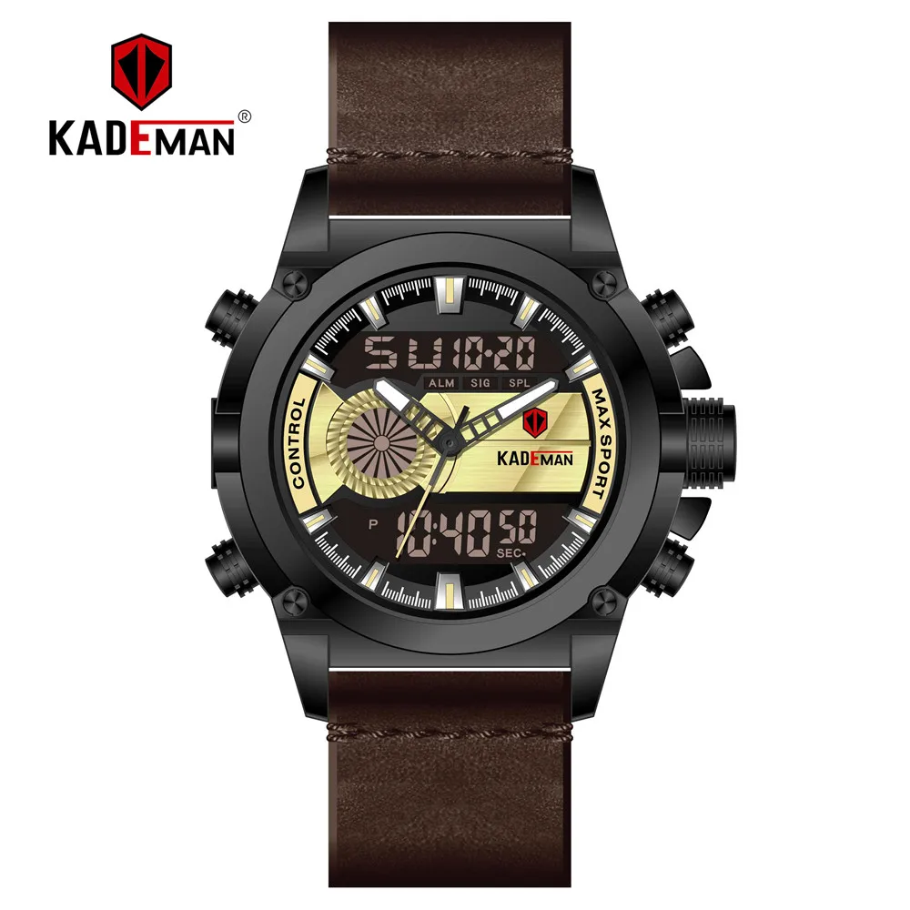 

KADEMAN Mens Watch Multicolor Classic Erkek Kol Saati Leather Strap Week Dual Display Waterproof Alram Quartz Male Wristwatches