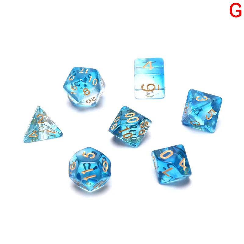 New 7pcs/set Transparent Acrylic Dice Set Multicolor 4, 6, 8, 10, 12, 20 Sided Dice TRPG Game Lovers Playing Games
