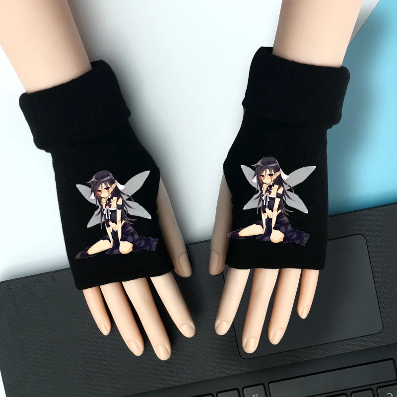 Sword Art Online вязаные перчатки SAO Kirito, теплые хлопковые рукавицы на запястье, модные аксессуары для косплея, подарок на зиму