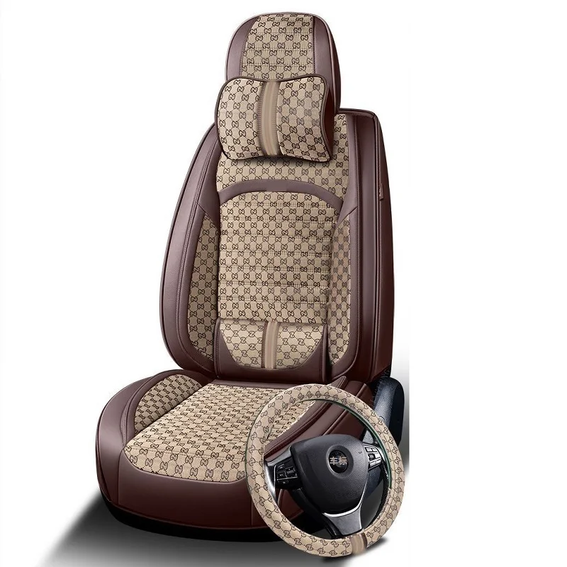 

Autocovers Car Seat Covers For Sudan SUV Durable Leather Universal Five Seats Full Set Cushion Mats For Mast Car Beige Series