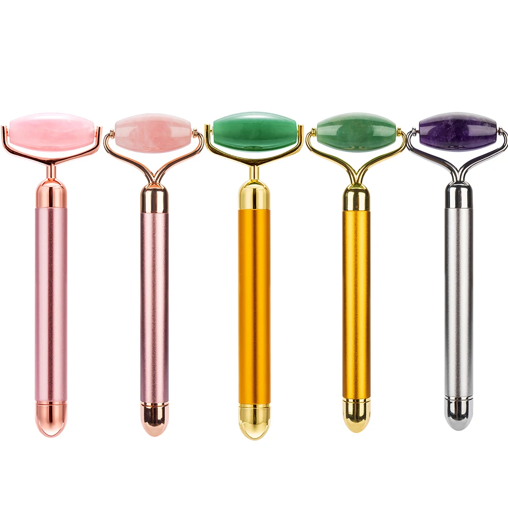 Electric Vibrating Face Roller Massage Natural Jade Facial Massager Lifting Skin Care Energy Beauty Bar Rose Quartz/Aventurine | Красота и