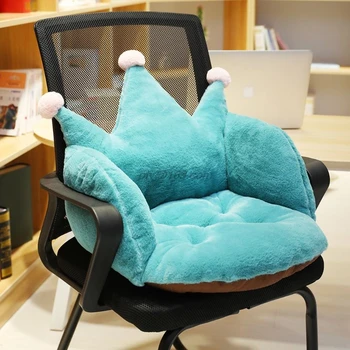 

Cute Tiara Crown Shaped Plush Solid Thickening Cushion Seat Chair Pads Soft Pillow for Home Office Car Armchair Relief Back Pain