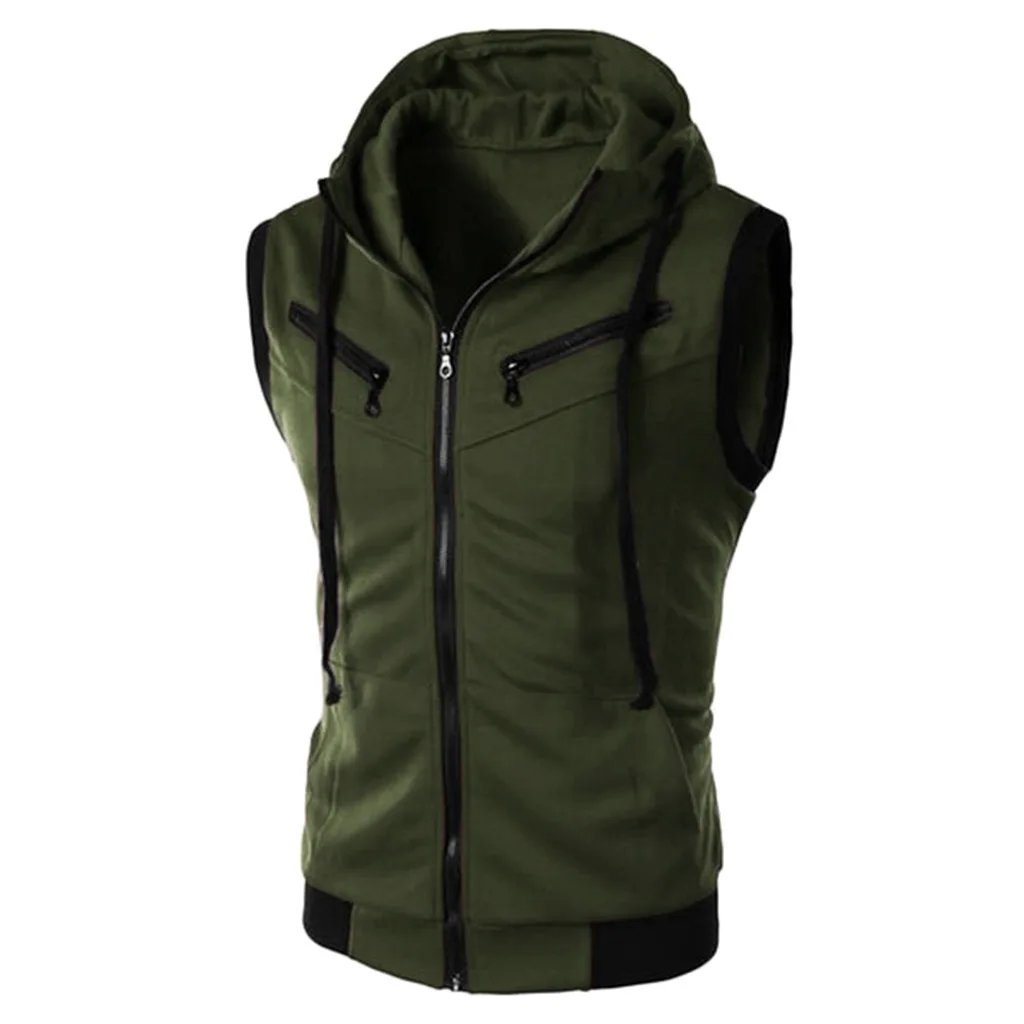 AliExpress Hot Selling Batches Summer New Style Men's Hooded Sleeveless Vest Solid Color Casual Slim Fit Waistcoat M-5xl