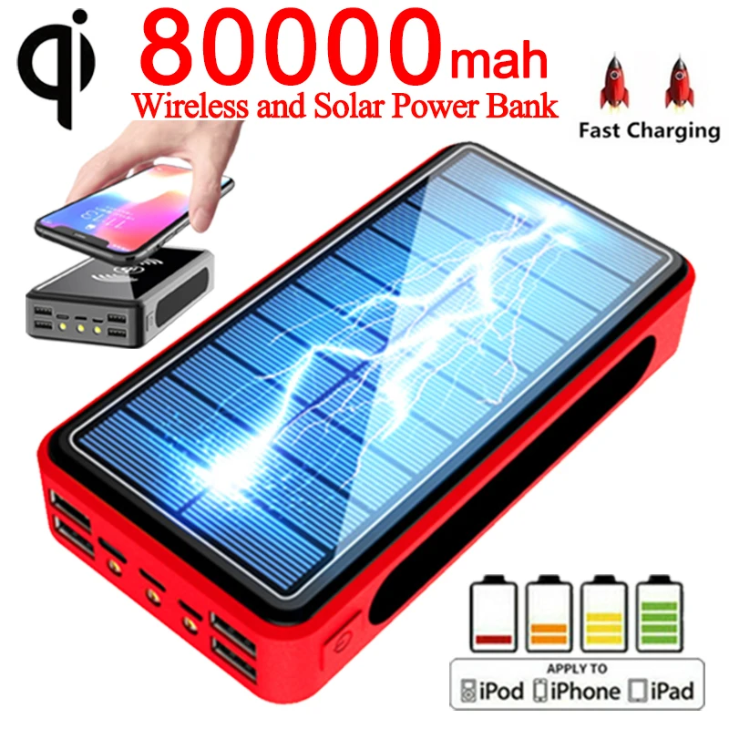 80000mAh Солнечный внешний аккумулятор 4 USB портативное Внешнее зарядное устройство