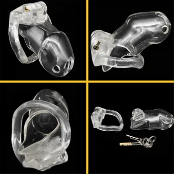 100% Resin Male Chastity Device with 4 Penis Rings Chastity Lock Cock Cage Penis Sleeve Bdsm Sex Toys For Men Exotic Sex Product 5