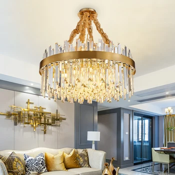 

New Luxury Crystal Chandelier lighting Round Stainless Steel Modern Led Hanging lamp for dining room kitchen island lobby gold