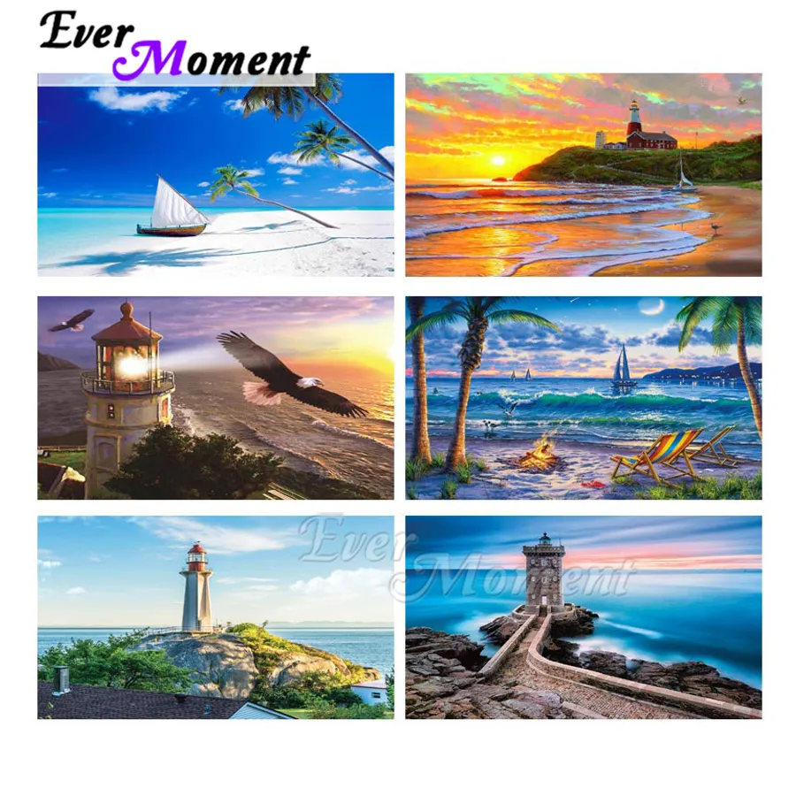 Алмазная картина Ever Moment ручная работа полностью квадратная Приморский Пейзаж 5D