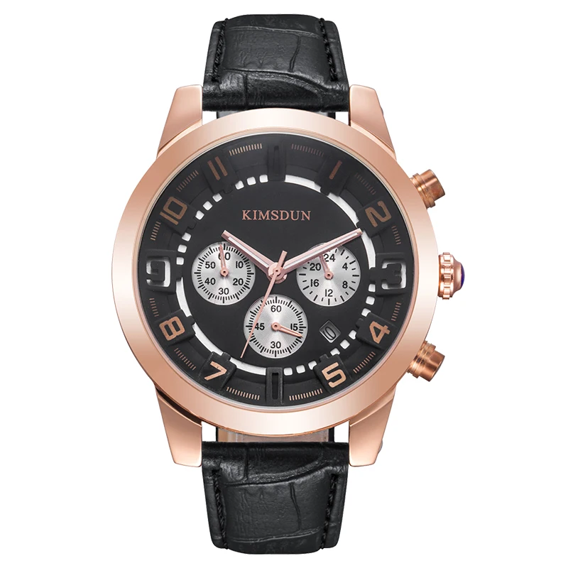 

KIMSDUN relojes 3D Engraved Dial Casual Quartz Clock Mens Watch Multi-Functional Waterproof Relogio m Leather Strap Watches Men