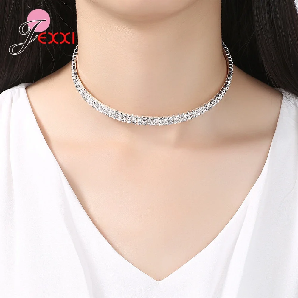 Newest Models Genuine 925 Sterling Silver Collar Necklace For Women High Quality Sparkling Crystal Necklace Jewelry Gift