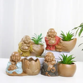 

Succulent ceramic flower pot, Yuanbao plant pot Maitreya flower pot Micro landscape stoneware succulent green plants home potted
