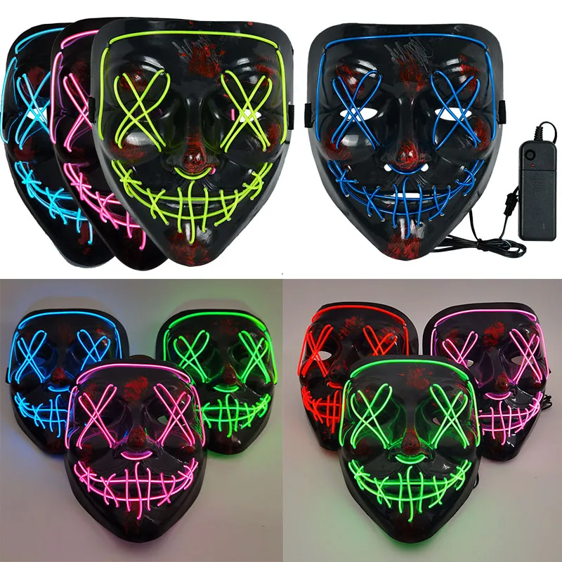 1pc Halloween Mask LED Light Up Funny Masks Masque Masquerade Masks Neon Maske Light Glow In The Dark Horror Mask Glowing Mask