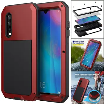 

For Huawei P30 Pro Mate20 Pro Shockproof Dustproof Waterproof Hybrid Metal Aluminum Case Cover+ Screen Tempered Glass Phone Case