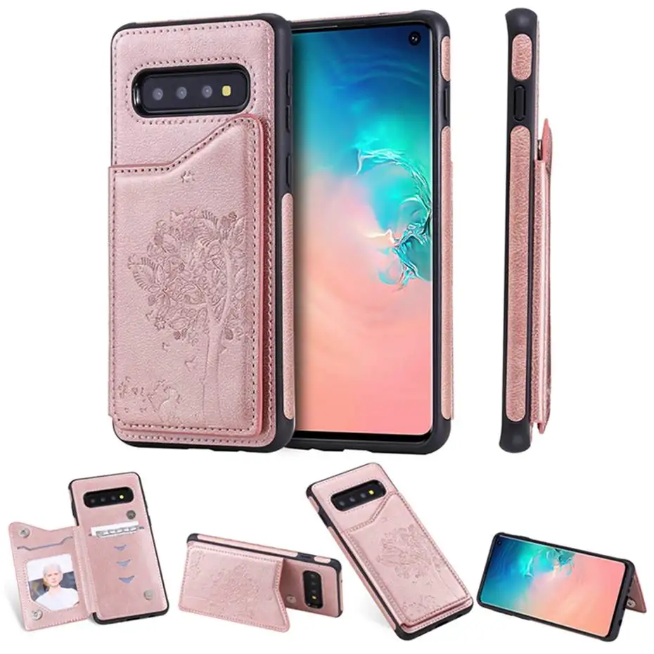 

Card Slot Holder Cover Flip Case For Samsung Galaxy S10 E 5G S9 S8 Plus Note 8 9 10 Pro A50 Cat & Tree PU Leather Phone Case