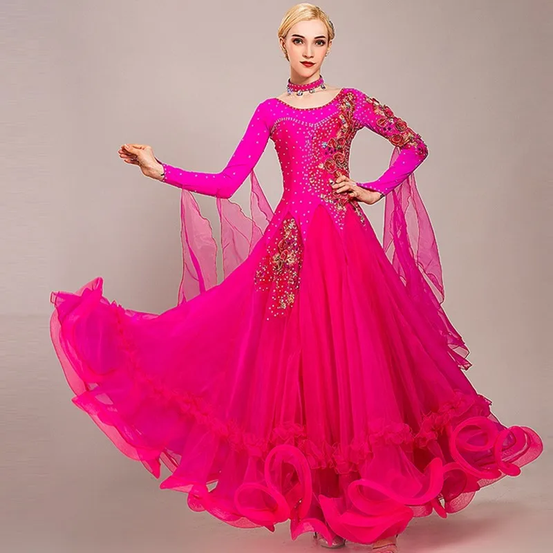 Three-dimensional Flowers Women Standard Ballroom Dance Dress Fringe Waltz Dress Rumba Costumes Modern Dance Costumes Wear