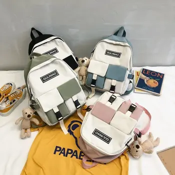 

New Waterproof Nylon Women Backpack Female High School Bags for Teenage Girls Double Front Pockets Mochilas Travel Backpacks