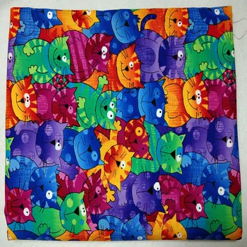

110cm Width Colorful Cartoon Cat Printed Cotton Fabric Animal Fabric Patchwork DIY Sewing Cloth Bag Party Home Decoration