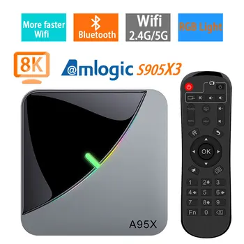 

A95X Air RGB Light Android 9.0 TV BOX 8K 4K Youtube Amlogic S905X3 wifi 2GB 4GB 16GB 32GB 64GB Very Fast Set Top TV Box